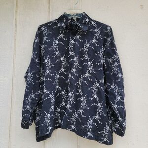 Eskander womens linen floral embroidered button down top  blk/wht sz 1 boxy...